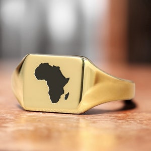 Anillo con sello de mapa africano · Joyas africanas · Anillo africano personalizado · Anillo con forma cuadrada · Anillo unisex tradicional