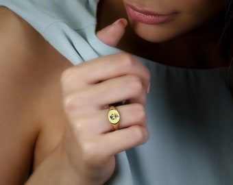 14k Gold Anchor Signet Ring · Delicate Round Ring · Birthday Gift Ring · Sea Lovers Jewelry