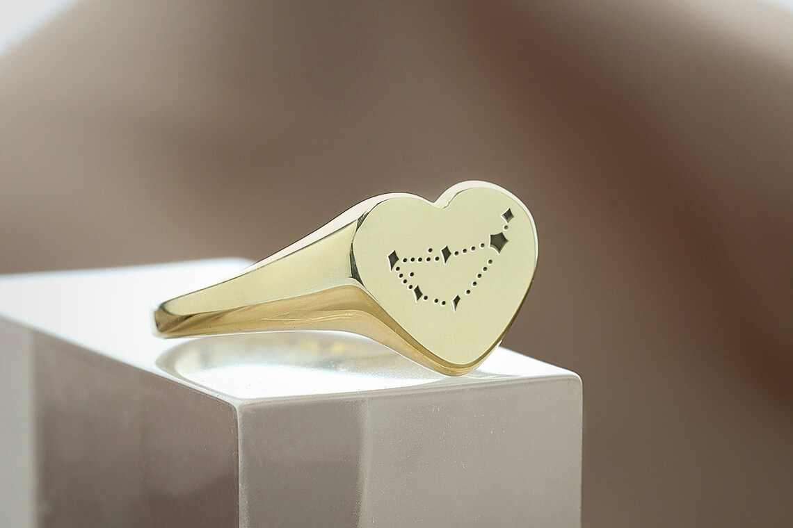 Engraved Star Map Ring · Birth Month Gold Ring · Custom Signet Ring ...