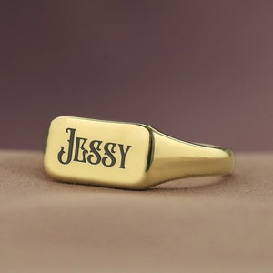 Engraved Custom Name Ring · 14k Gold Name Signet Ring · Personalized Ring · Gift For Her