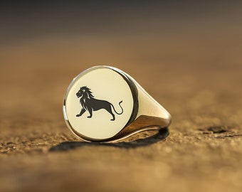 Anillo Leo de oro de 14k · Anillo personalizado del mes de nacimiento · Joyería astrológica · Anillo unisex