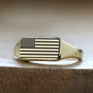 USA Flag Gold Signet Ring · Engraved USA Ring ·  Custom Flag Ring · Personalized Ring