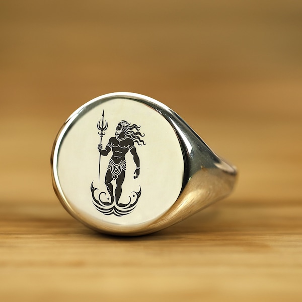 Engraved Poseidon Signet Ring · Custom Neptune Ring · Greek Mythology Ring · Bold Statement Ring