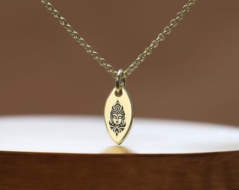 14k Gold Buddha Engraved Necklace · Spiritual Necklace · Marquise Pendant Necklace · Buddhism Jewelry