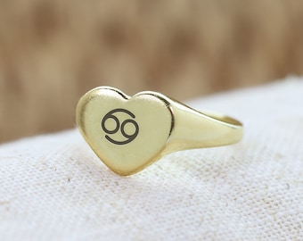 Anillo del signo zodiacal Cáncer grabado · Anillo de sello de oro · Anillo del signo zodiacal · Anillo de regalo de cumpleaños
