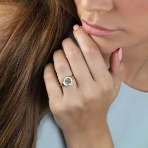 Flower Signet Ring  · Custom Flower Ring · Hexagon Shaped Ring · Engraved Flower Ring ·  Gift For Her