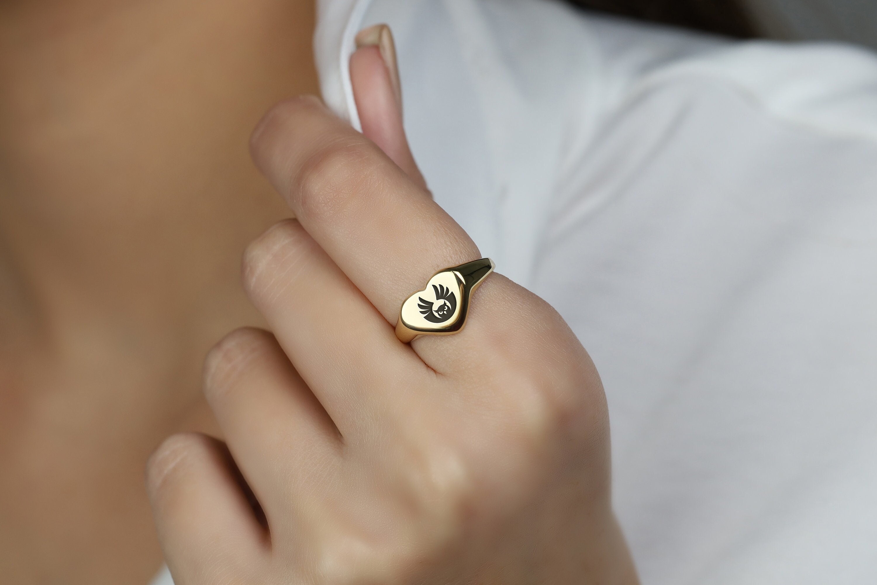 Custom Owl Engraved Ring  &middot; 14k Gold Owl Signet Ring &middot; Symbol Of Wisdom Ring &middot; 