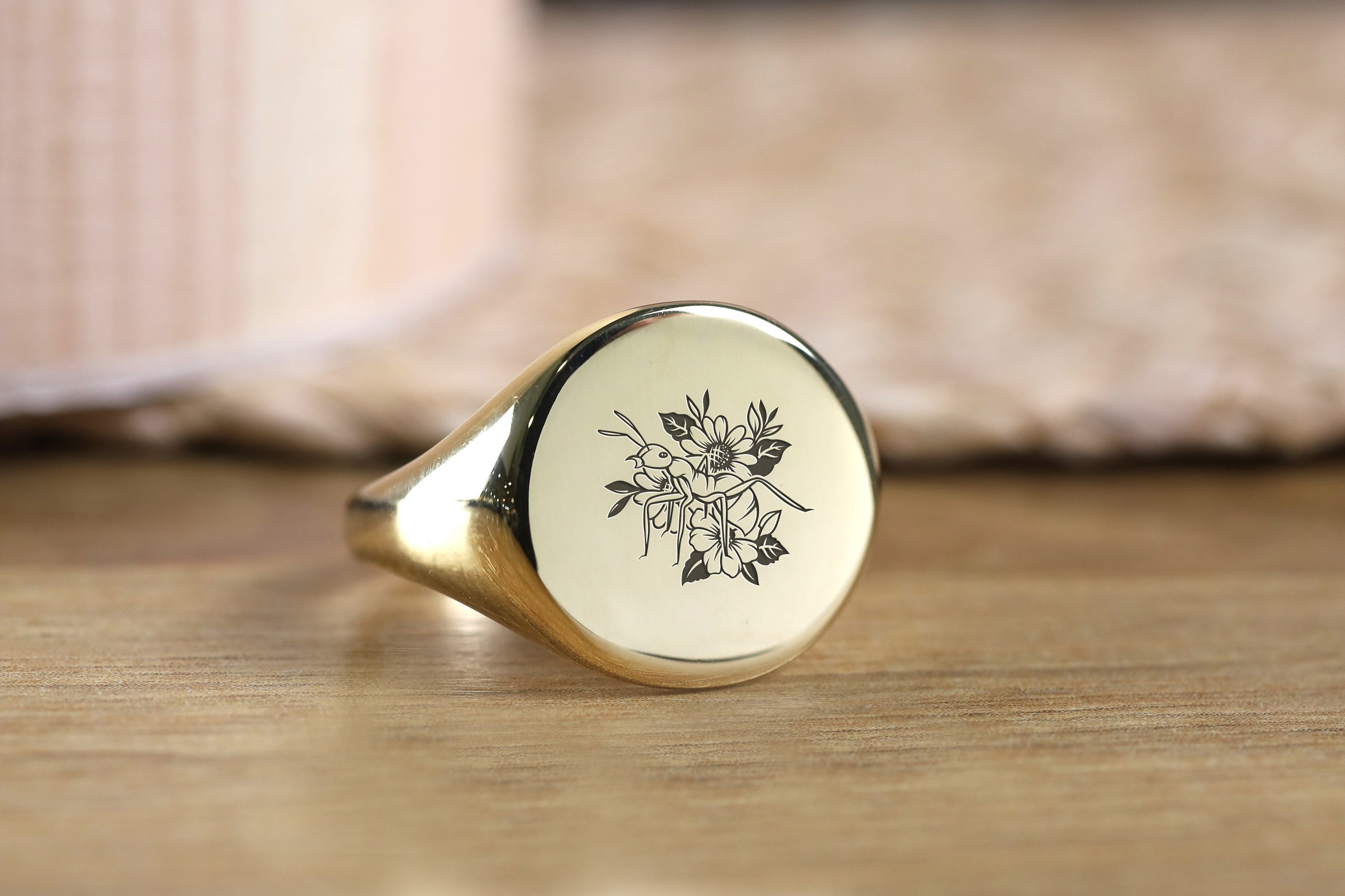 刻印入りアリリング · 14Kゴールドアリシグネットリング · 昆虫リング