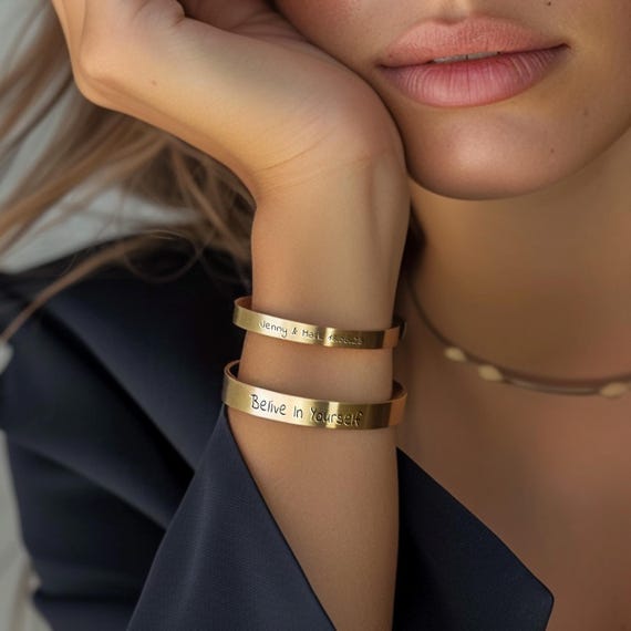 24k Gold Anniversary Bracelet Wedding Date Bracelet Engraved Bracelet Couples Bracelet Unique Open Cuff Bracelet Etsy Canada
