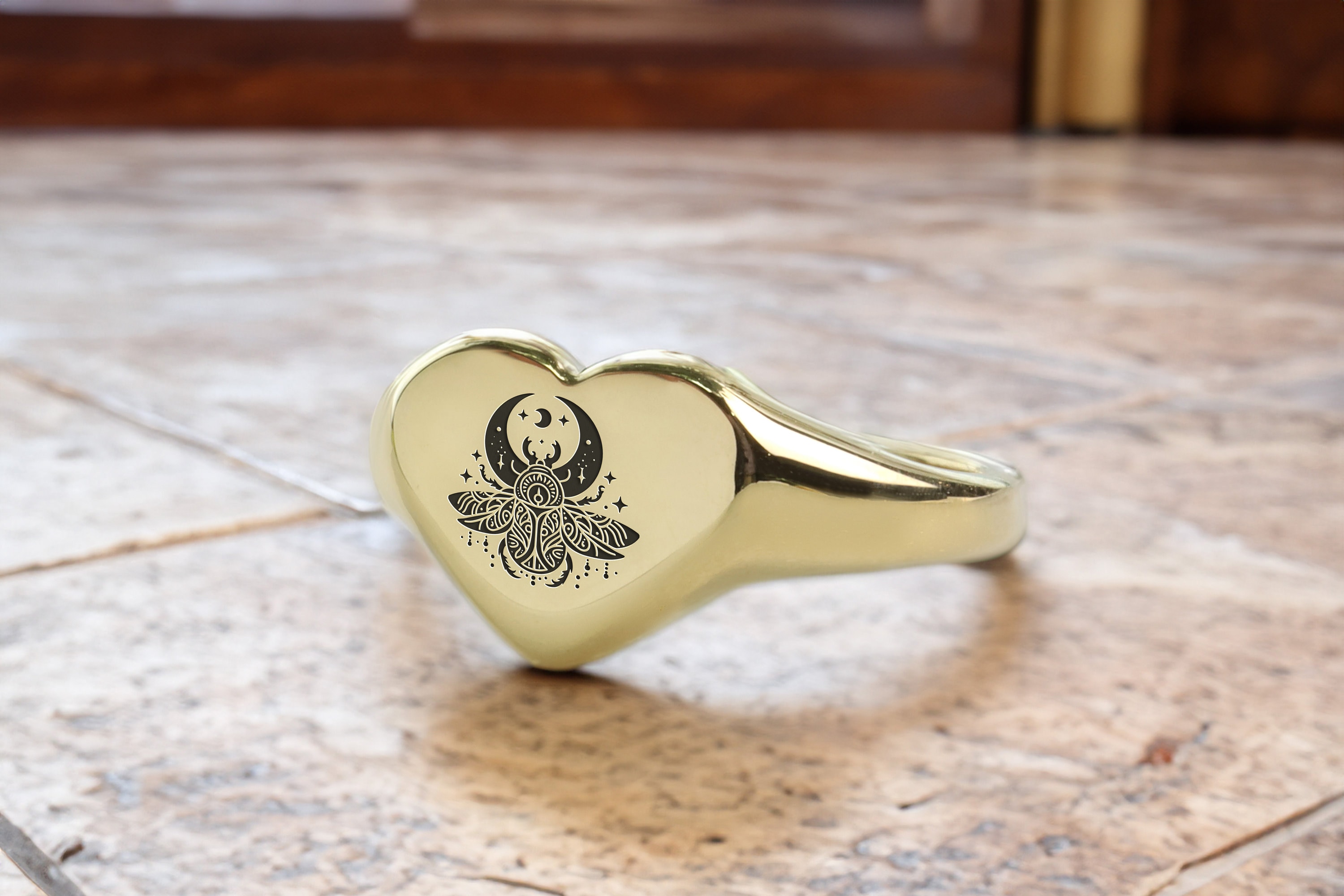 Signet Insect 14k Gold Beetle Signet Ring · Custom Insect Ring · Heart Shaped Ring ...