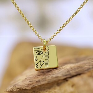 14k Gold Pharaoh Necklace · Engraved Egyptian Necklace · Custom Egyptian Necklace · Unisex Jewelry