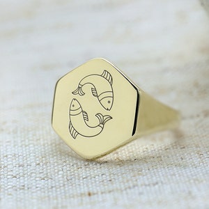 Zodiac Sign Signet Ring · Engraved Pisces Ring · Astrological Ring For Women · Birth Month Ring