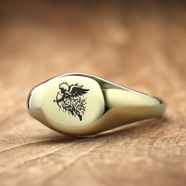 Cute Cupid Signet Ring · Personalized Cupid Ring · Custom Cupid Ring · Gift For Her · Angelic Ring