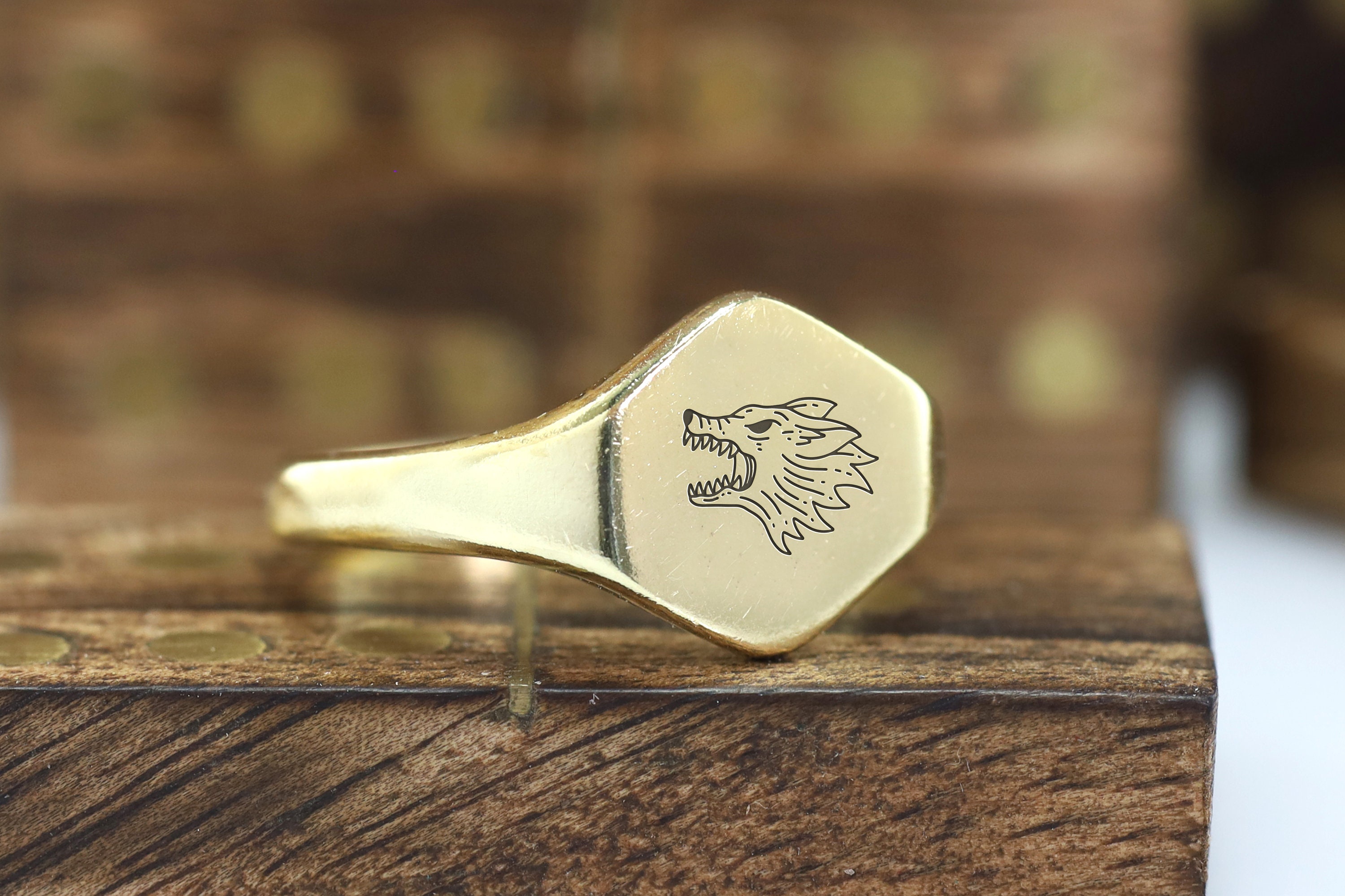 Engraved Wolf Ring Gothic Ring Animal Signet Ring Hipster Ring Unisex ...