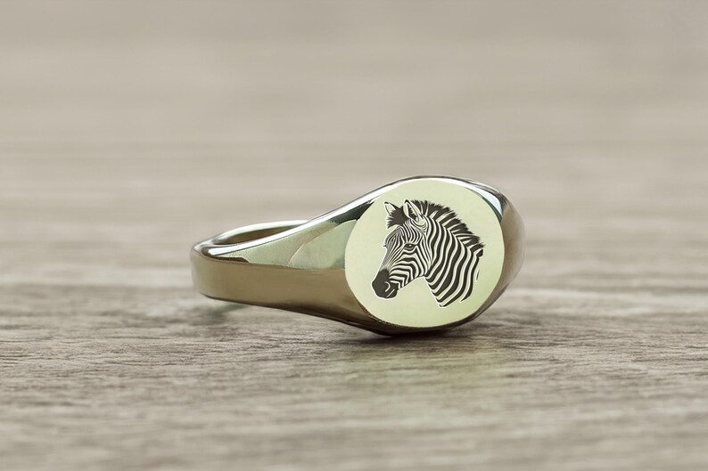 14k Gold Zebra Signet Ring · Engraved Zebra Ring · Personalized Ring ...