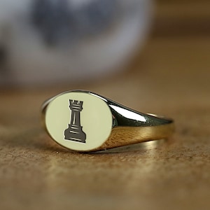 Custom Chess Piece Engraved Ring · 14k Gold Chess Rook Signet Ring · Gift For Her · Chess Ring