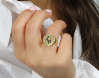 Engraved Zodiac Signet Gold Ring · Sagittarius Ring · Astrological Ring · Zodiac Jewelry · Gift For Her