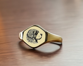 St. Brennand Siegelring · Goldhundesiegelring · Personalisierter Hundering · Gravierter Hundering · Unisex-Ring