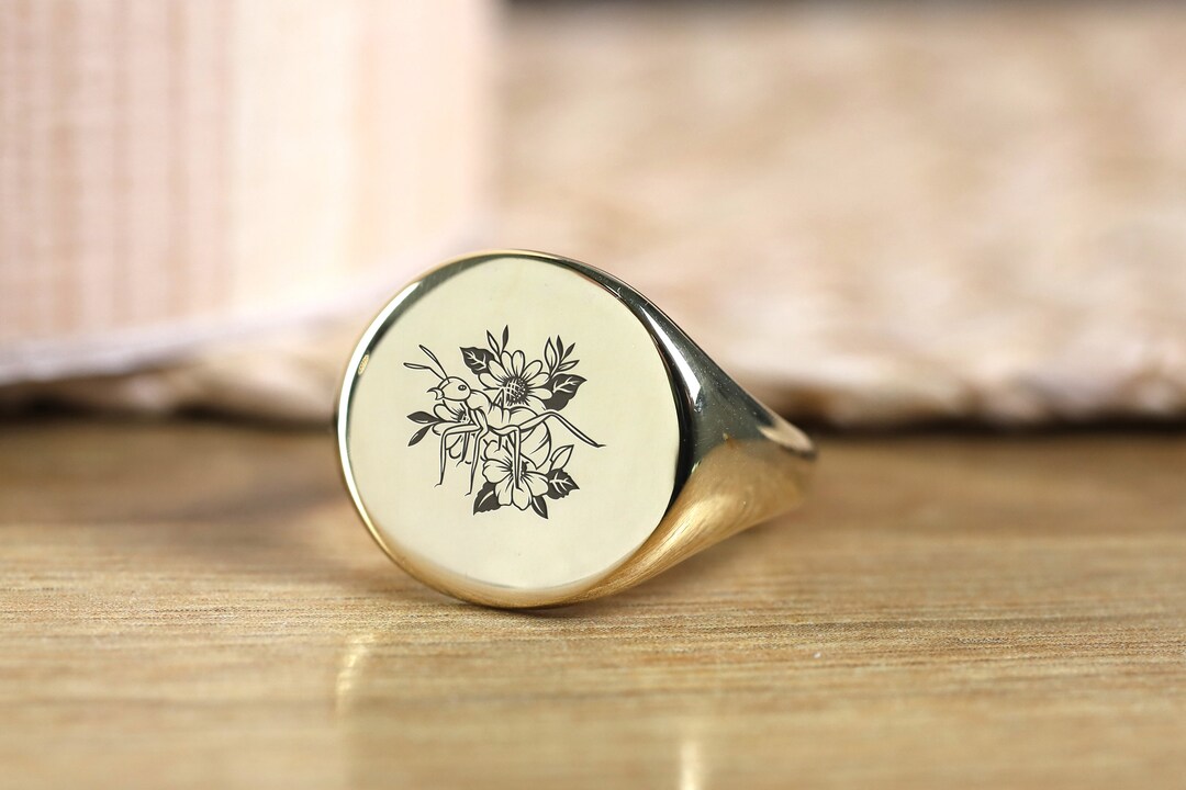 Signet Insect Engraved Ant Ring · 14k Gold Ant Signet Ring · Insects Ring · Bold ...