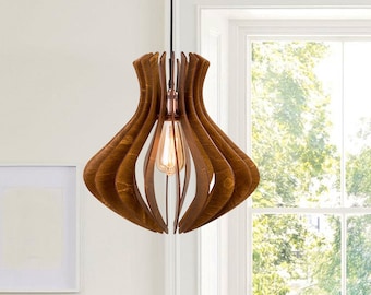 Caliope Pendant Light / Handmade lamp / Wood Chandelier/ Hanging lamp / Modern chandelier Industrial / Eco-friendly pendant / Walnut color