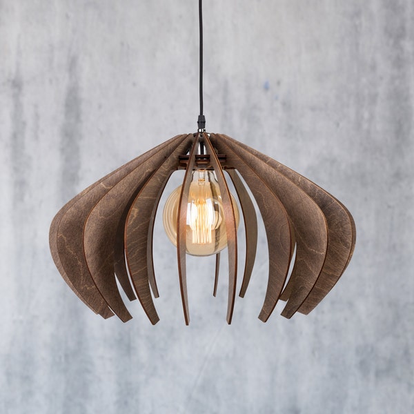 Cherise Wood Pendant Light, Cerise, Plafonnier, Chandelier Light, Lustre moderne, Lumières, Industriel, gris