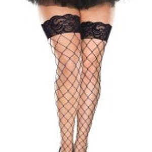 Navy blue shiny spandex stockings black lace up top