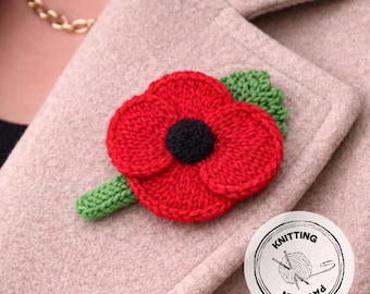 Knitted Poppy Pattern – Remembrance Flower Brooch Knitting Pattern – DIY Memorial Pin