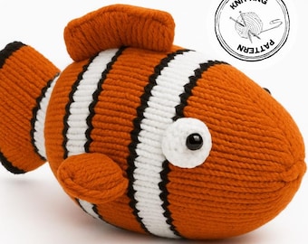 Clownfish Knitting Pattern – Knit Stuffed Plush Toy (PDF Pattern)