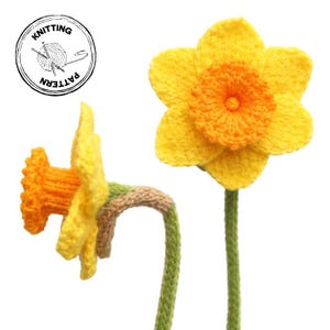 Knitted Daffodil Pattern PDF | Spring Flower Knit | Botanical Decor | Handmade Floral Stem | Instant Download