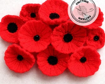 Knit Poppy Pattern PDF | Remembrance Day Knitting Pattern | Easy Memorial Flower | DK Yarn Project
