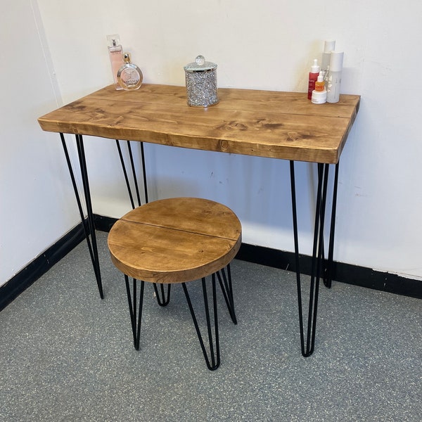 Dressing table with matching stool included Hairpin Legs. Solid Wood French farmhouse style FREE DELIVERY UK Made live edge Made to order