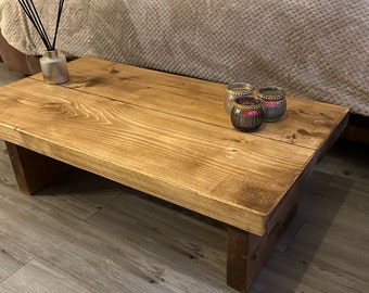 Coffee table wooden Low or Standard height  side table soft straight edge style solid wood French Farmhouse style. Rustic handmade to order