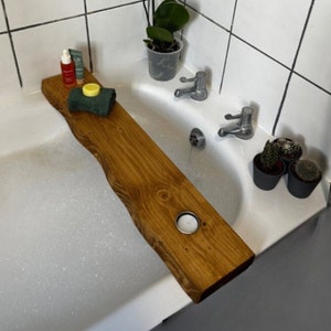 Bath Shelf Tray Board Caddy. Rustic Luxury Live edge  Solid Reclaimed wood, Tea-Light Holder wooden Multiple colours and sizes. Farmhouse