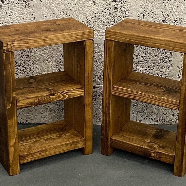 Rustic Side Table, Bedside Table Storage Unit Shelf Reclaimed Solid Wood Chunky