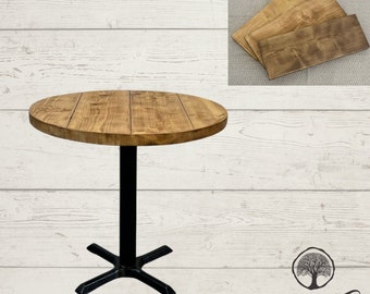 Stylish Rustic Industrial Dining ROUND Table,  Cast Iron Pedestal Base Solid Wood Timber, Cafe, Bar Restaurant, multiple colour options