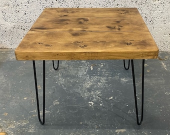 Rustic Industrial SQUARE Coffee Table, Hairpin legs  Solid Wood, Cafe Restaurant, multiple colour options. French Farmhouse Style