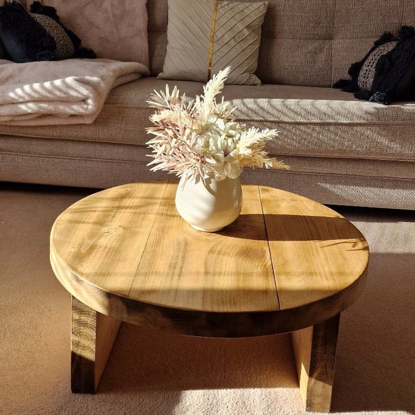 Coffee Table wooden round, Solid Wood Timber, Cafe Restaurant, multiple colours Farmhouse style sofa end. Handmade to order