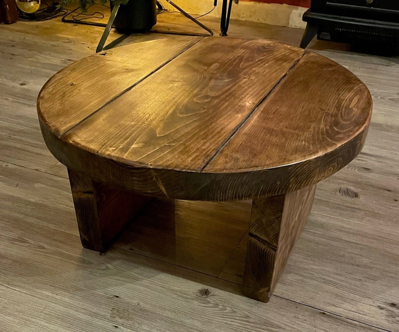 Rustic Industrial Low Round Coffee Table Solid Wood Timber India Rustic Industrial Low Round Coffee, Solid Timber Coffee Table Round