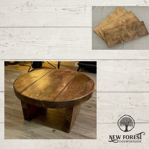 Rustic Industrial Low or standard height ROUND Coffee Table, Solid Wood Timber, Cafe Restaurant, multiple colour options. French Farmhouse