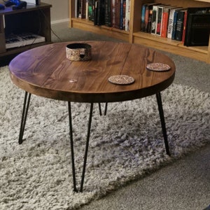 Coffee Table, Hairpin Legs, Round Solid Wood, Cafe Restaurant, Multiple ...