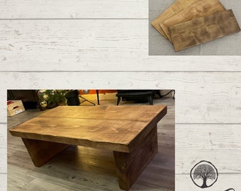 Rustic waney edge industrial style Low or Standard height coffee table side table live edge style solid wood. French Farmhouse style