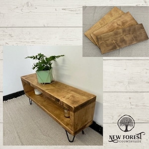 TV Television Stand, Entertainment Unit, HIFI, Vinyl Storage, Industrial solid wood Rustic - Hairpin Legs