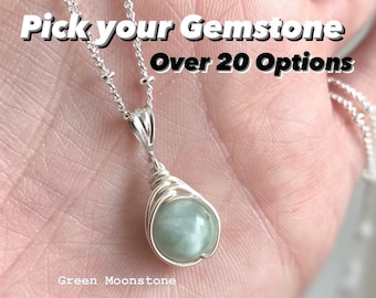 Small elegant Gemstone necklace. Over 34 Healing gemstone options. Dainty crystal necklace. Gifts for her.