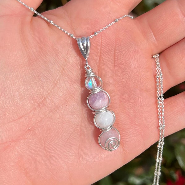 SELF-LOVE Necklace. Reminder to Love yourself first. Valentines Day gift. Angel Aura Quartz, Kunzite, Moonstone, and Rose Quartz.