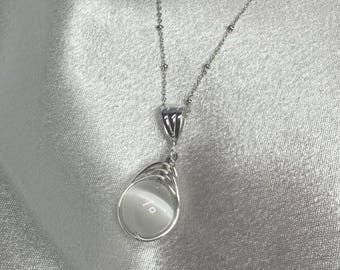 Selenite Pendant Necklace – Sterling Silver Wire Wrapped Crystal | Cleansing, Calming, Spiritual Protection Jewelry Gift