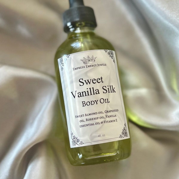 Luxurious Sweet Vanilla Body Oil. Quality hydrating oils and all natural Vanilla essential oil. Hydrating & Nourishing for silky skin.