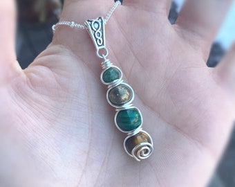 Abundance & Prosperity Necklace. Wealth and success Necklace. Jade, pyrite, Malachite, and Tigers eye pendant.