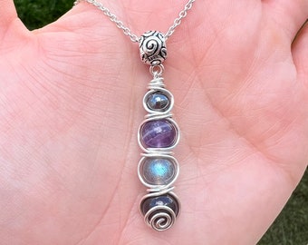 Empath Protection necklace. Empath Shield for Psychic attack. Hematite, Amethyst, Labradorite, Black tourmaline necklace.