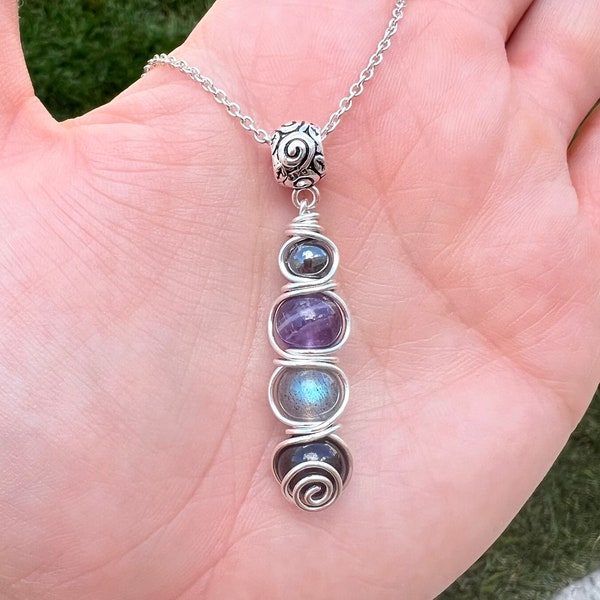 Empath Protection necklace. Empath Shield for Psychic attack. Hematite, Amethyst, Labradorite, Black tourmaline necklace.