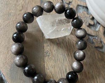 Silver Obsidian Bracelet. High quality Sheen Obsidian. Protection bracelet. Absorbs negative energies.